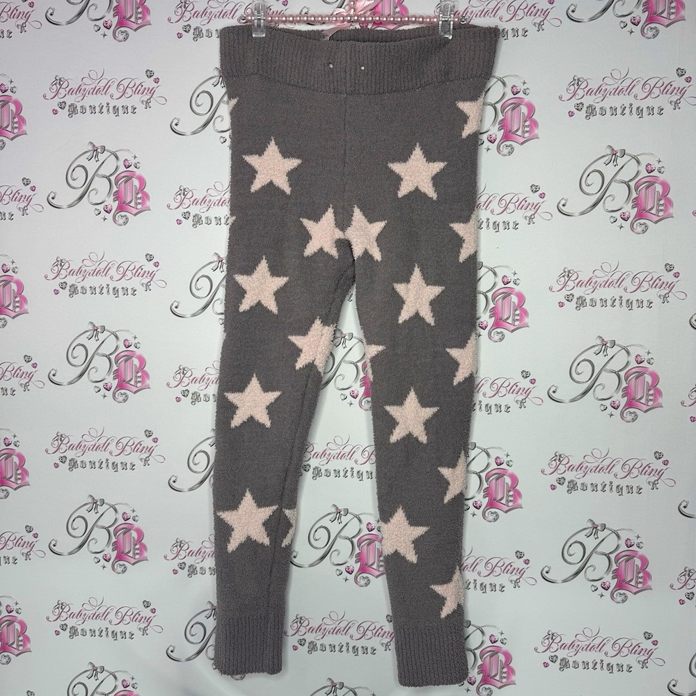 Honeydew pants fleece Sherpa grey stars with ribbon waist up pink soft furry